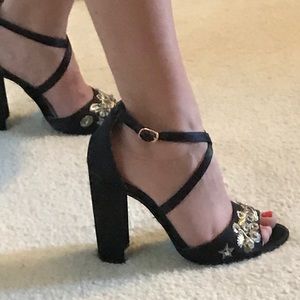 NWOT Betsy Johnson Black Embellished Strappy Heels